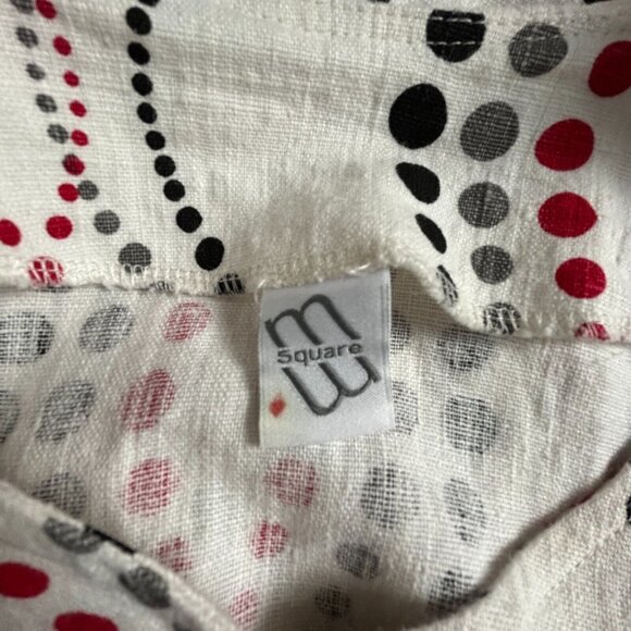 M Square Womens Tunic Top Linen Long Sleeve Button Down Asymmetric Dots One Size - Picture 5 of 10